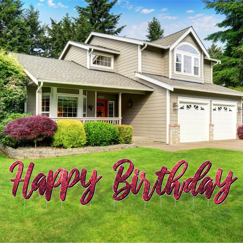 Sparkle Cursive Happy Birthday Quick Set Yard Card - 5 pc set
