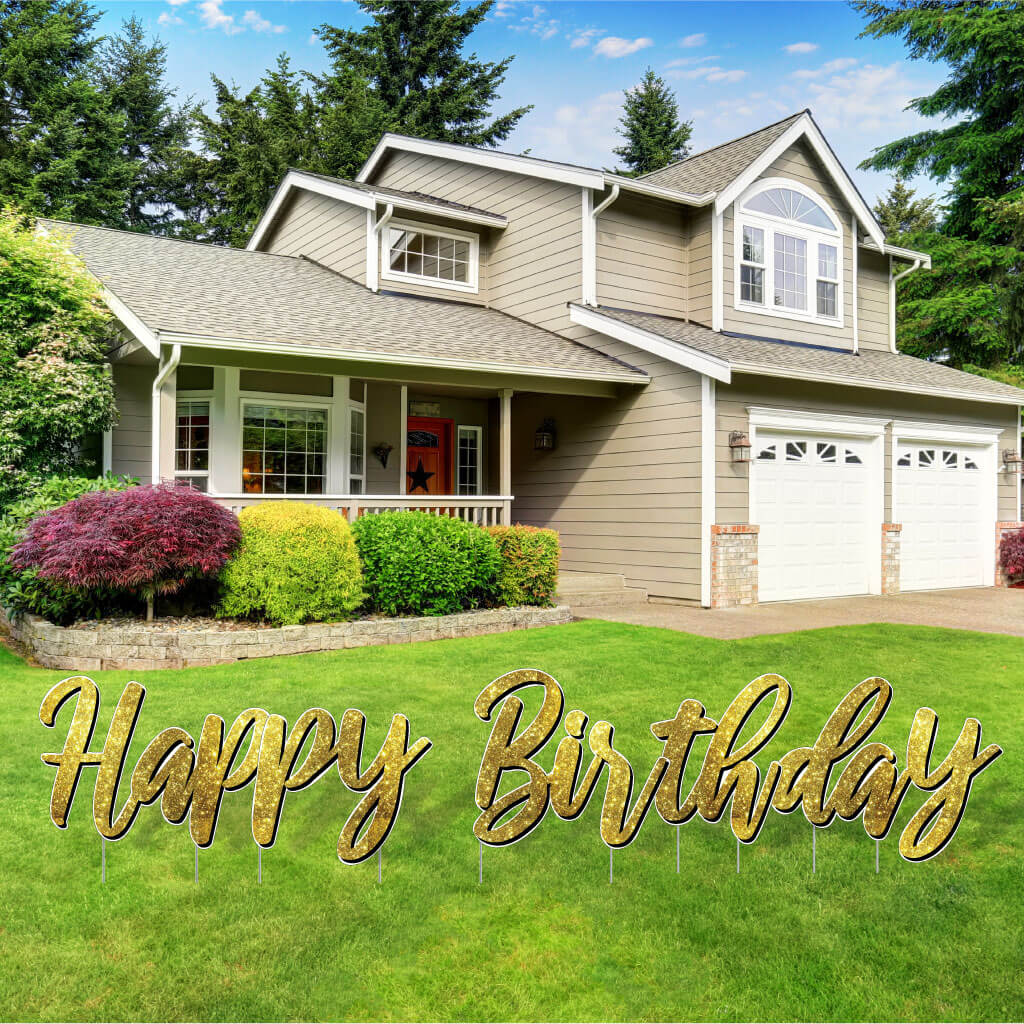 Sparkle Cursive Happy Birthday Quick Set Yard Card - 5 pc set