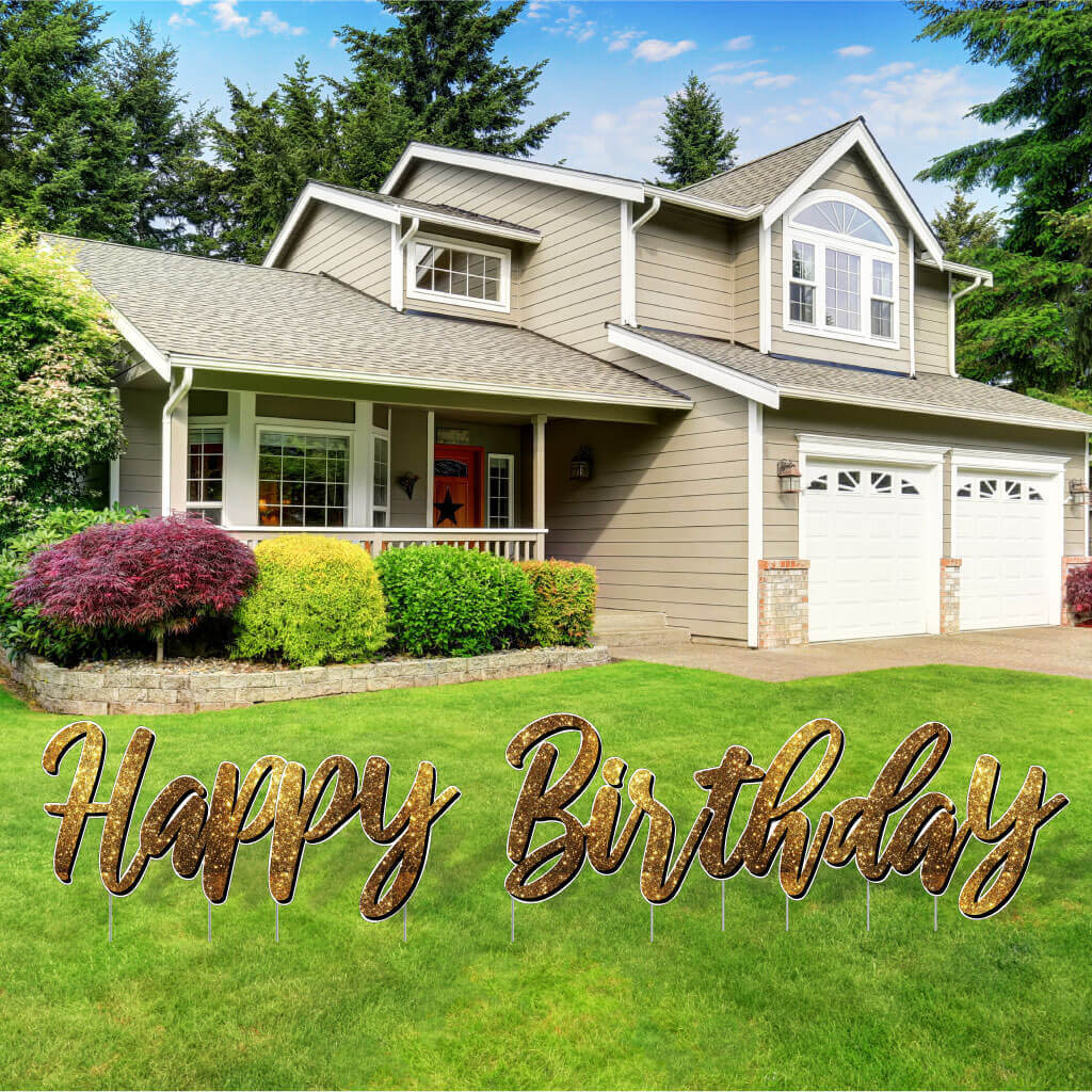 Sparkle Cursive Happy Birthday Quick Set Yard Card - 5 pc set