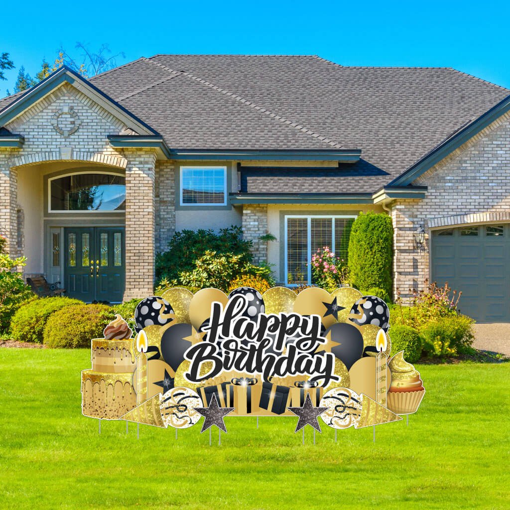 Sparkle Happy Birthday Oversized EZ Yard Card Sign Display - 9 pc set