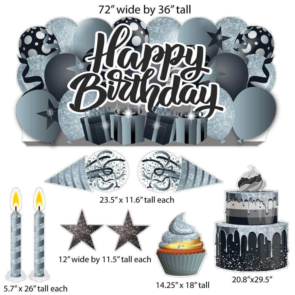Sparkle Happy Birthday Oversized EZ Yard Card Sign Display - 9 pc set