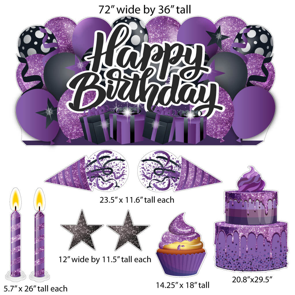 Sparkle Happy Birthday Oversized EZ Yard Card Sign Display - 9 pc set