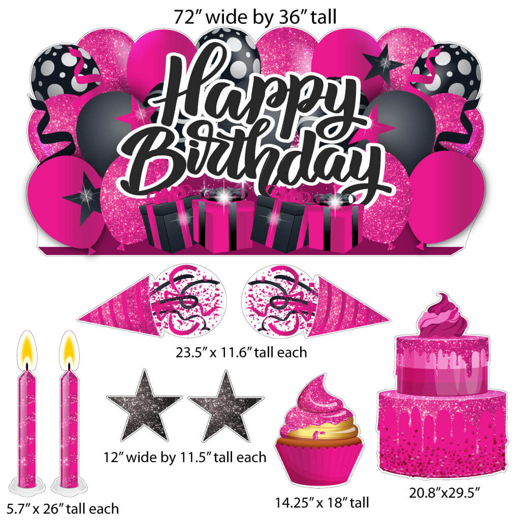 Sparkle Happy Birthday Oversized EZ Yard Card Sign Display - 9 pc set