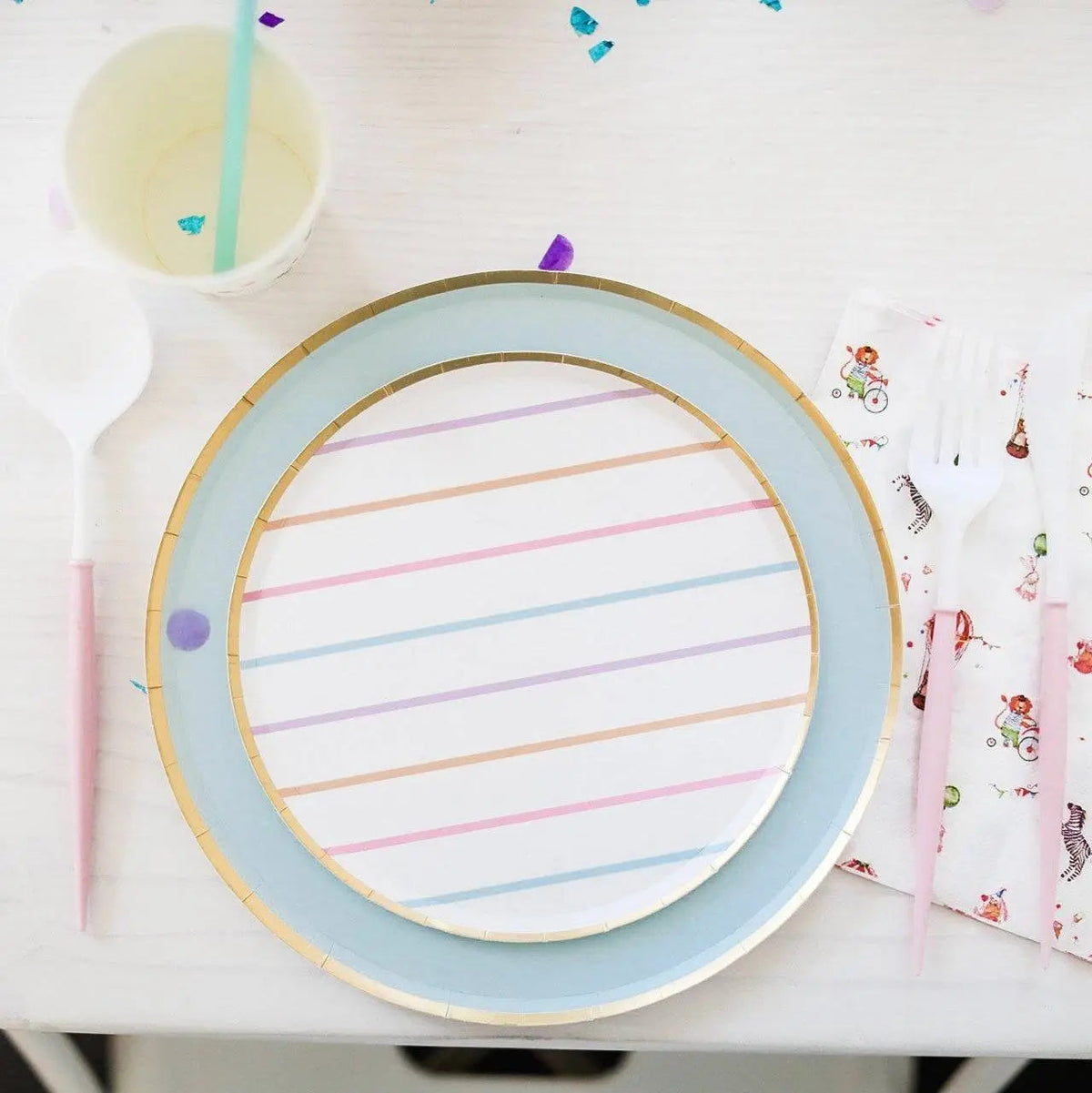 Pastel Striped Birthday Party Dessert Plates –  (8pcs)