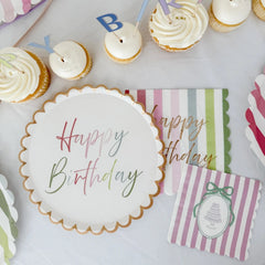 Striped Scalloped Happy Birthday Lunch Napkins, 24pcs