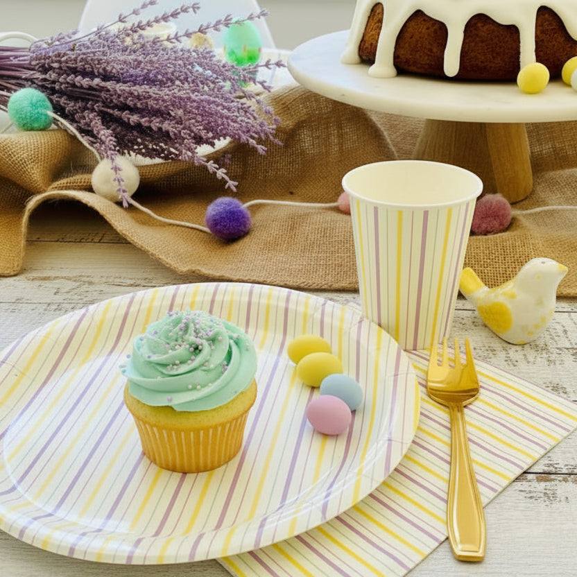 Multicolor Pastel Stripes Paper Plates 9" (Set of 8) – Rainbow Party Supplies