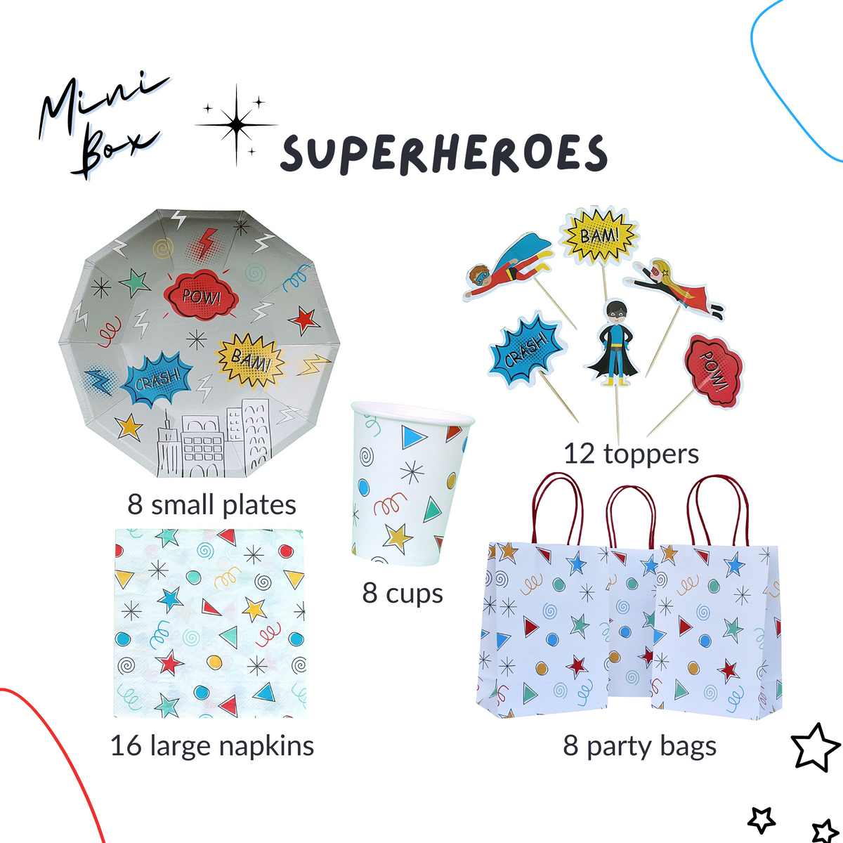 Superhero Birthday Party Supplies Kit – Boys Party | Plates, Cups, Napkins | Party in a Box
