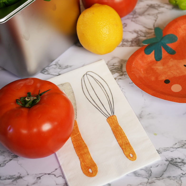 Little Chef Birthday Party Supplies Pack (Serves 12) | Kids Cooking & Baking Themed Party Kit | Checkered Plates, Cups & Tableware Set
