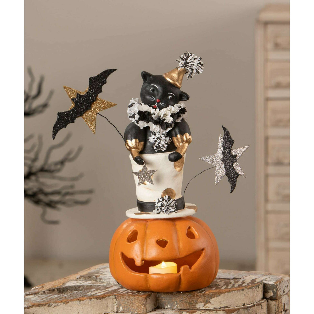 Top Hat Jack with Cat Halloween Decor by Bethany Lowe Designs