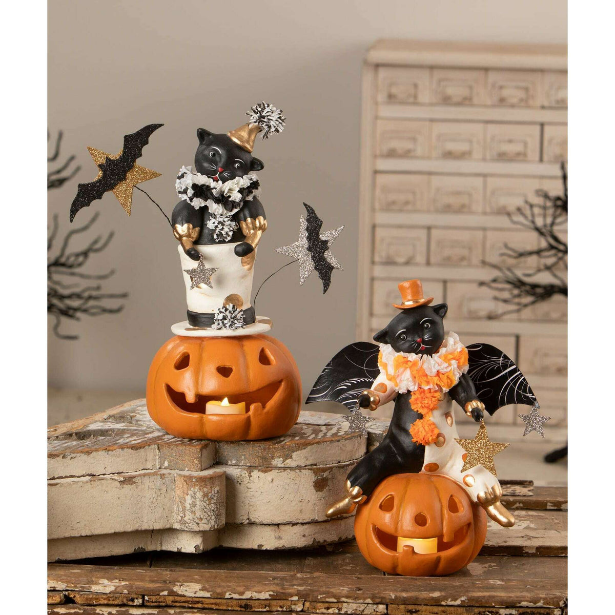 Top Hat Jack with Cat Halloween Decor by Bethany Lowe Designs