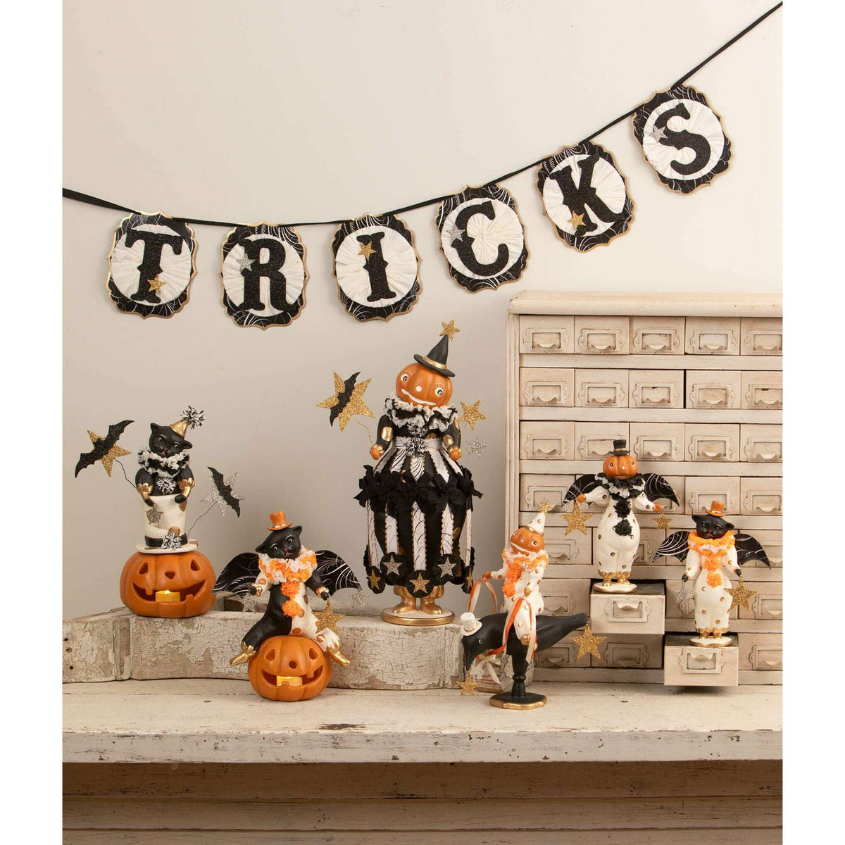 Top Hat Jack with Cat Halloween Decor by Bethany Lowe Designs