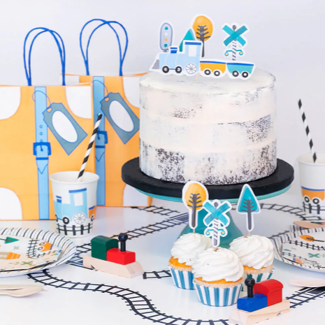 Steam Train Small Plates 7" (Set of 8) – Boys Train Birthday Party Supplies