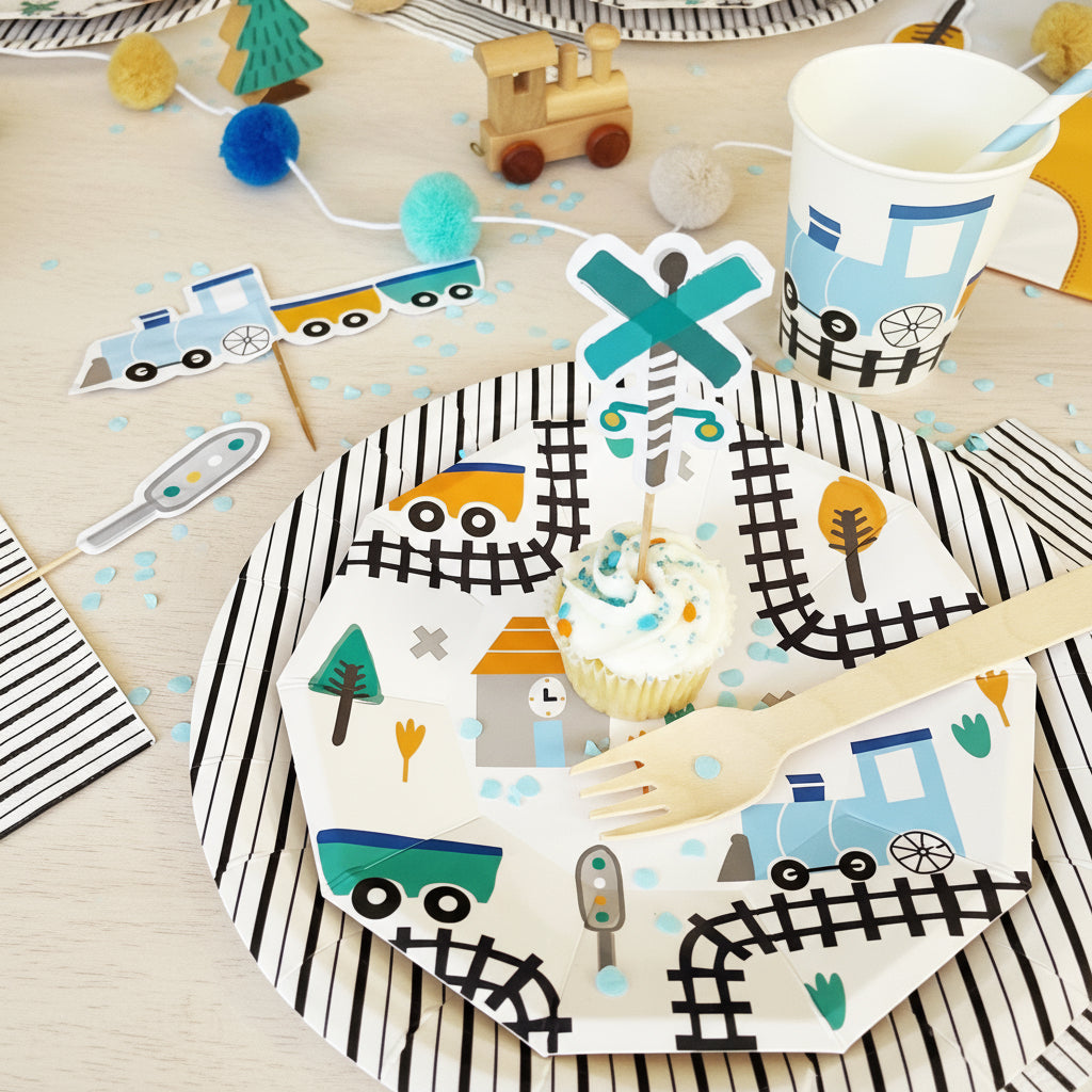 Steam Train Small Plates 7" (Set of 8) – Boys Train Birthday Party Supplies