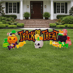 Trick or Treat Candy Halloween Yard Decorations – 12-Piece Outdoor Lawn Sign Set