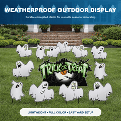 Trick-or-Treat Ghosts Halloween Lawn Decoration Set of 12 – Outdoor Yard Signs with Stakes