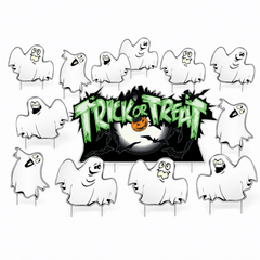 Trick-or-Treat Ghosts Halloween Lawn Decoration Set of 12 – Outdoor Yard Signs with Stakes