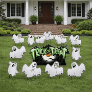 Trick-or-Treat Ghosts Halloween Lawn Decoration Set of 12 – Outdoor Yard Signs with Stakes