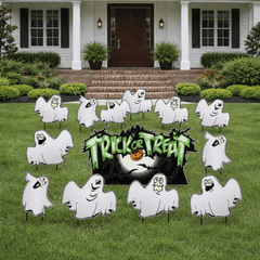 Trick-or-Treat Ghosts Halloween Lawn Decoration Set of 12 – Outdoor Yard Signs with Stakes