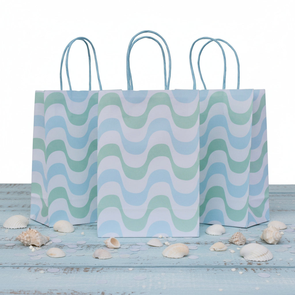 Blue & Mint Sea Waves Party Favor Bags (Set of 8)