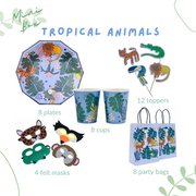 Tropical Animals Birthday Party Supplies Kit – Jungle Safari | Plates, Cups, Napkins | Party in a Box