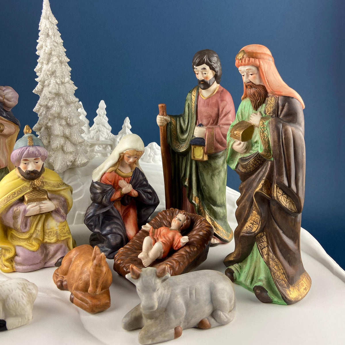 Porcelain Nativity Set. Christmas Fantasy Ltd Nativity Set. 9" Figurines. Seasonal Christmas Display. Beautifully Detailed.