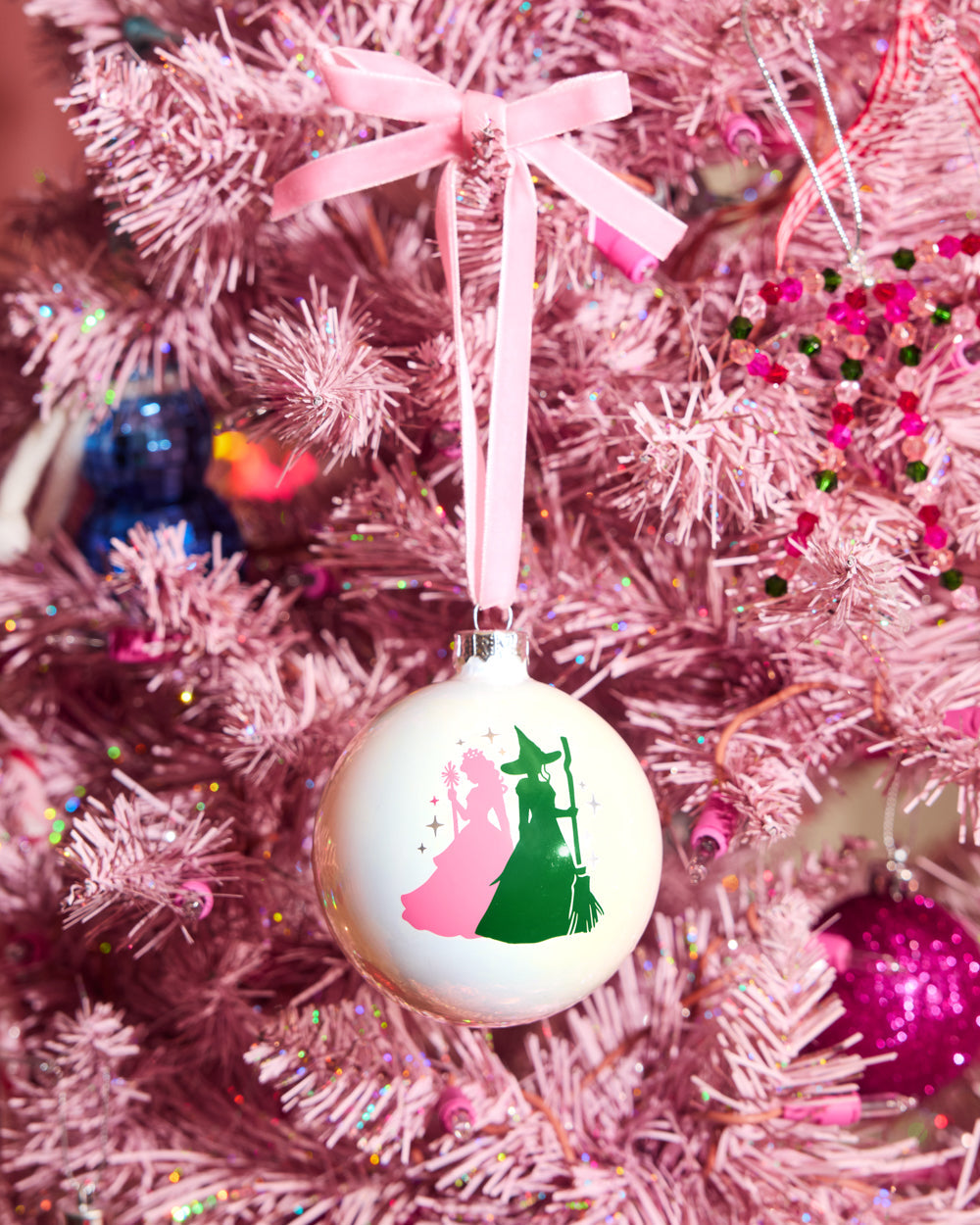 Pink Goes Good w. Green Ornament - iridescent ornament