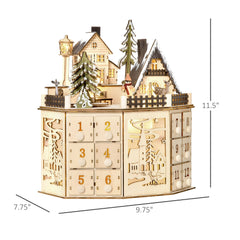 Wooden Christmas Advent Calendar with Village Scene and 24 Drawers, Natural