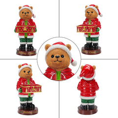 Christmas Bear Statue with Storage Tray, Holiday Tabletop Organizer, Candy Dish & Coffee Table Decor for Living Room