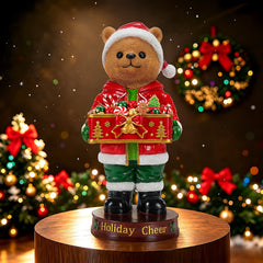 Christmas Bear Statue with Storage Tray, Holiday Tabletop Organizer, Candy Dish & Coffee Table Decor for Living Room