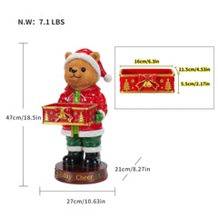 Christmas Bear Statue with Storage Tray, Holiday Tabletop Organizer, Candy Dish & Coffee Table Decor for Living Room