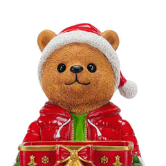 Christmas Bear Statue with Storage Tray, Holiday Tabletop Organizer, Candy Dish & Coffee Table Decor for Living Room