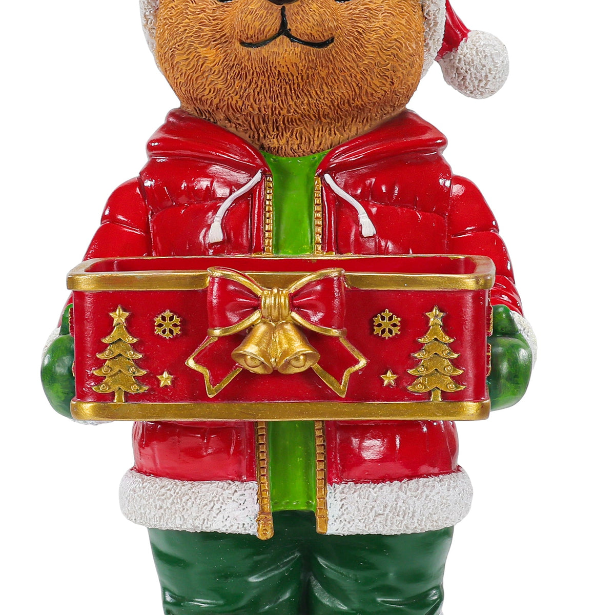 Christmas Bear Statue with Storage Tray, Holiday Tabletop Organizer, Candy Dish & Coffee Table Decor for Living Room