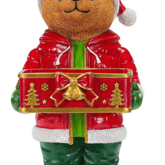 Christmas Bear Statue with Storage Tray, Holiday Tabletop Organizer, Candy Dish & Coffee Table Decor for Living Room