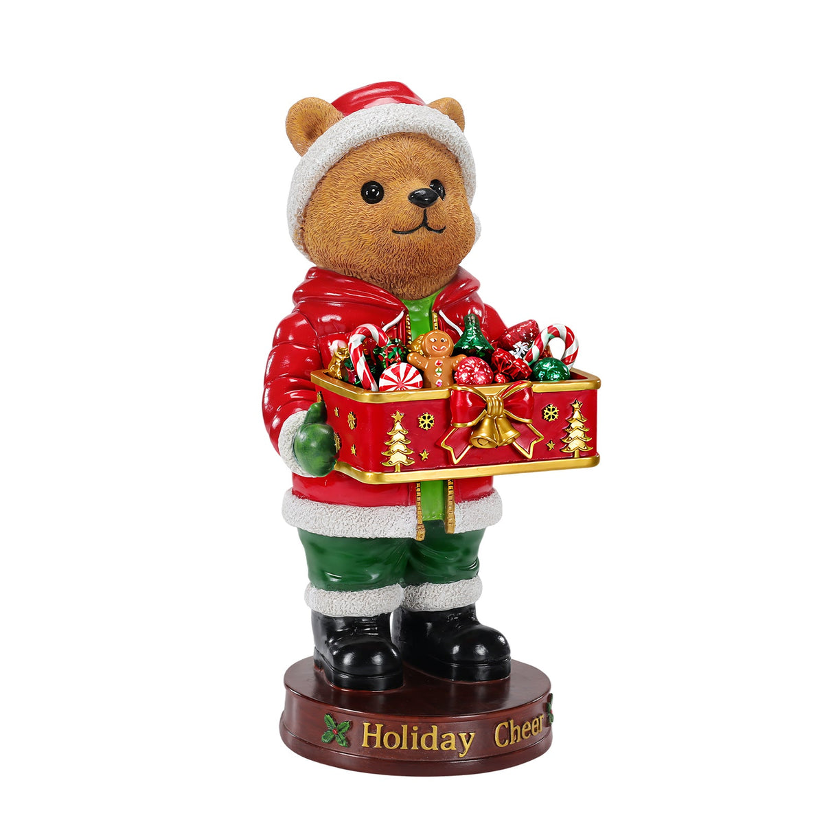 Christmas Bear Statue with Storage Tray, Holiday Tabletop Organizer, Candy Dish & Coffee Table Decor for Living Room