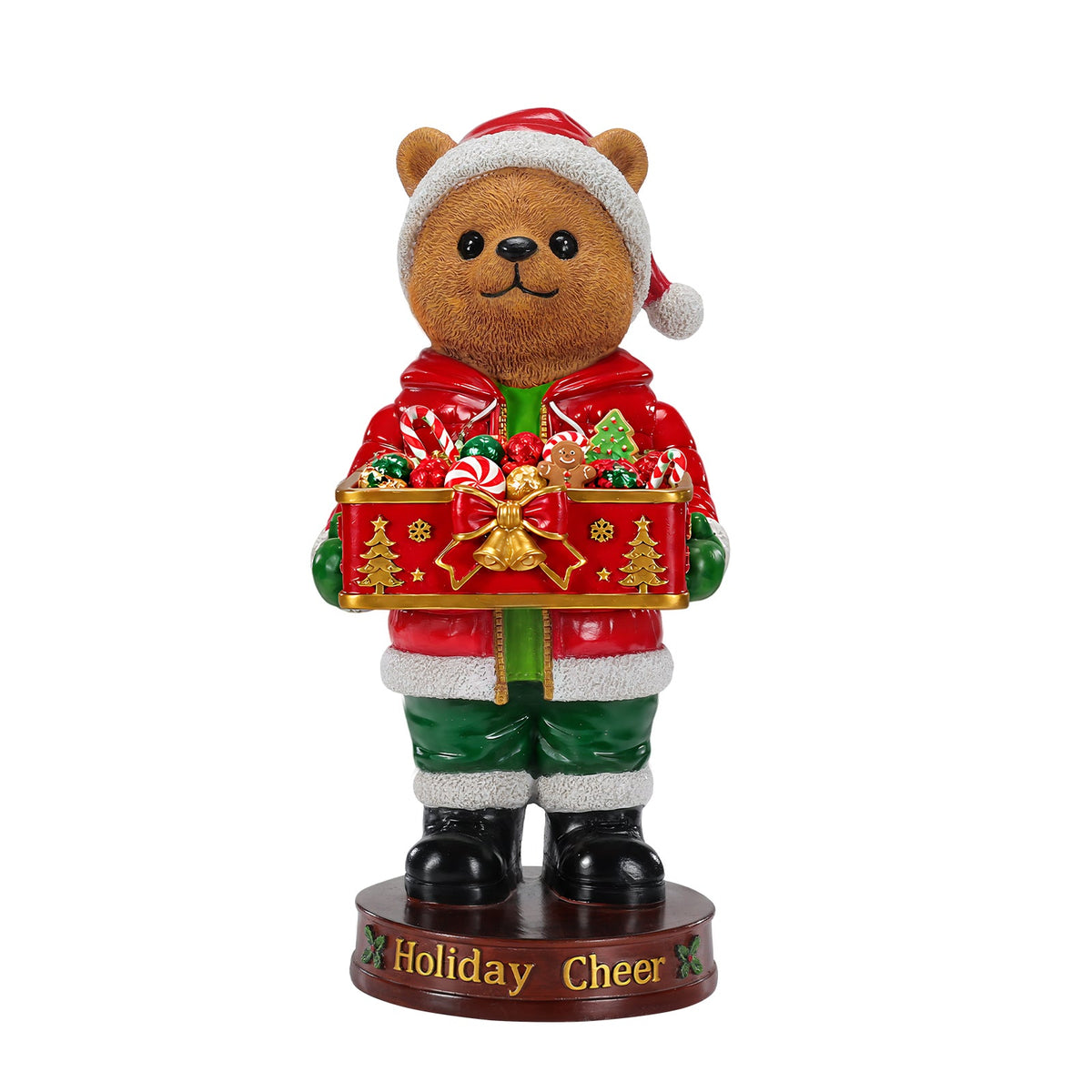 Christmas Bear Statue with Storage Tray, Holiday Tabletop Organizer, Candy Dish & Coffee Table Decor for Living Room