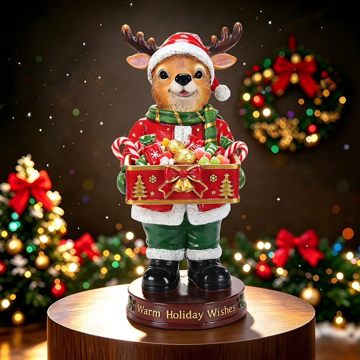 Christmas Reindeer Statue with Storage Tray, Holiday Tabletop Organizer, Candy Dish & Coffee Table Decor for Living Room