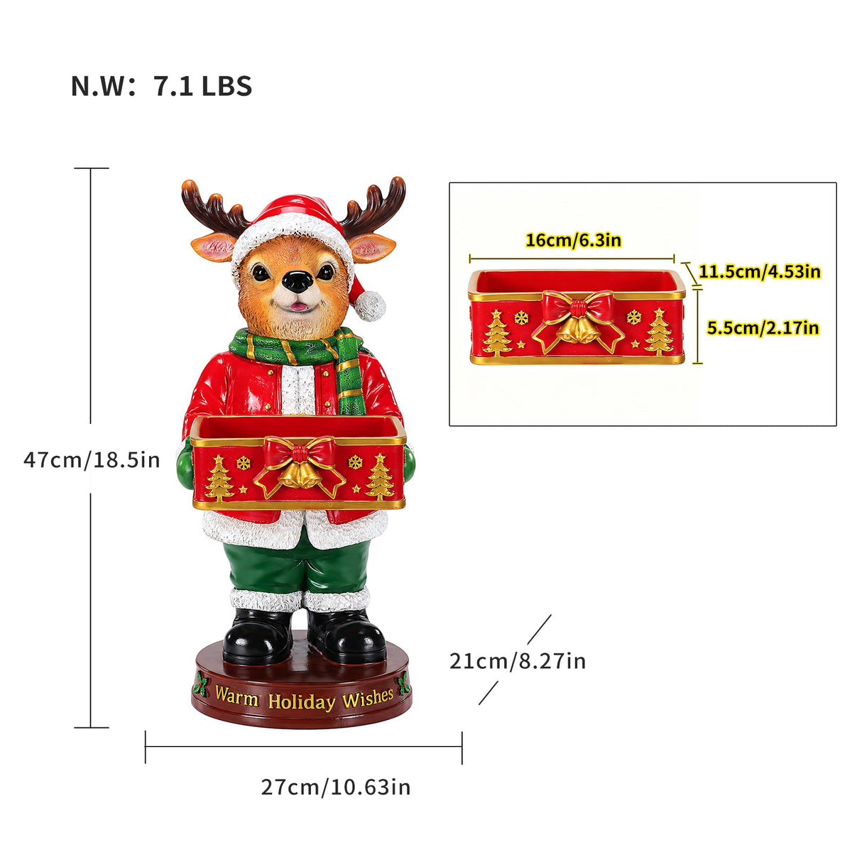 Christmas Reindeer Statue with Storage Tray, Holiday Tabletop Organizer, Candy Dish & Coffee Table Decor for Living Room