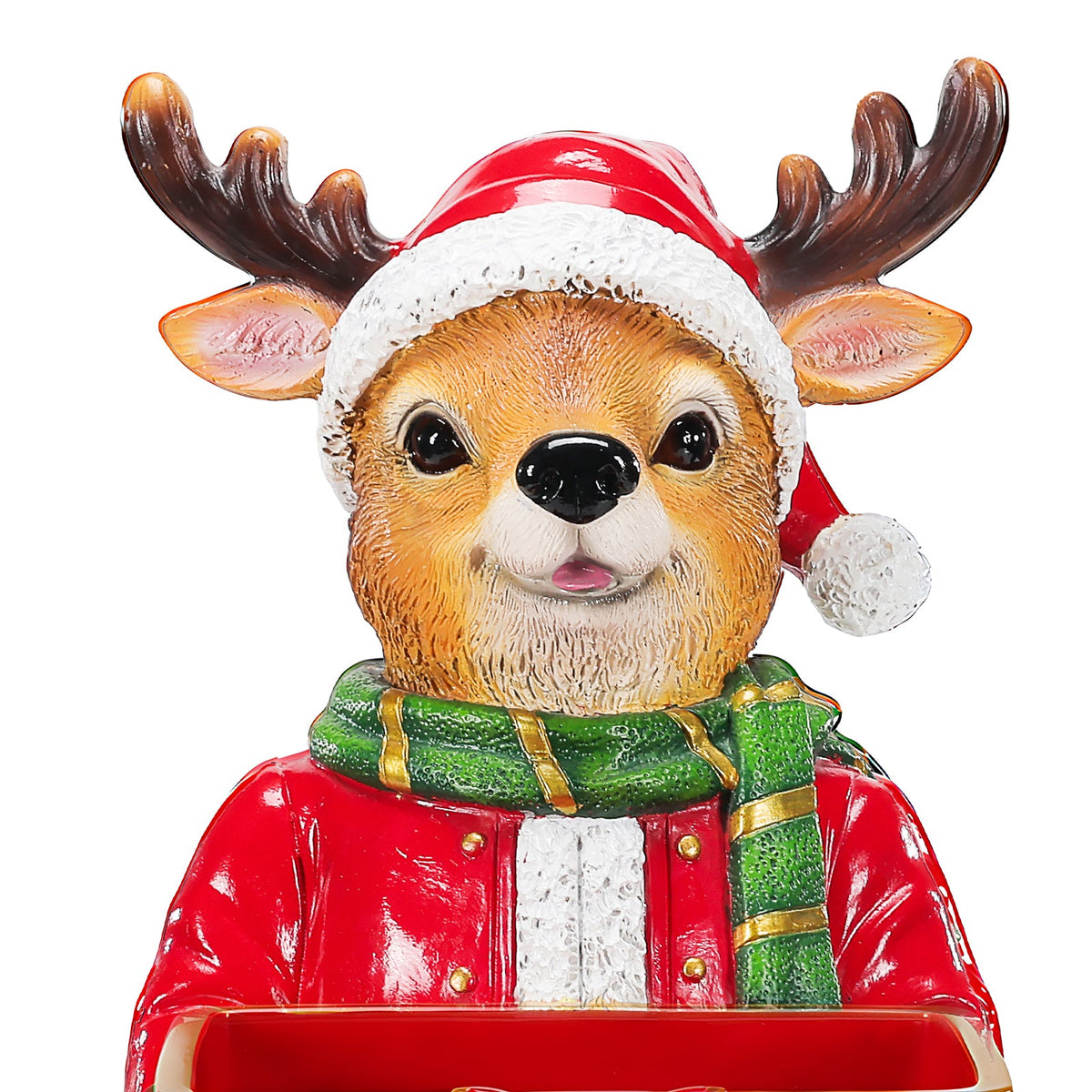 Christmas Reindeer Statue with Storage Tray, Holiday Tabletop Organizer, Candy Dish & Coffee Table Decor for Living Room