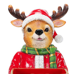 Christmas Reindeer Statue with Storage Tray, Holiday Tabletop Organizer, Candy Dish & Coffee Table Decor for Living Room