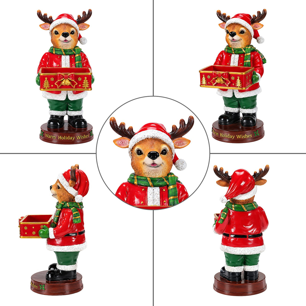 Christmas Reindeer Statue with Storage Tray, Holiday Tabletop Organizer, Candy Dish & Coffee Table Decor for Living Room