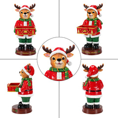 Christmas Reindeer Statue with Storage Tray, Holiday Tabletop Organizer, Candy Dish & Coffee Table Decor for Living Room