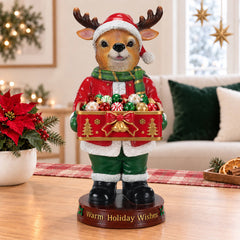 Christmas Reindeer Statue with Storage Tray, Holiday Tabletop Organizer, Candy Dish & Coffee Table Decor for Living Room
