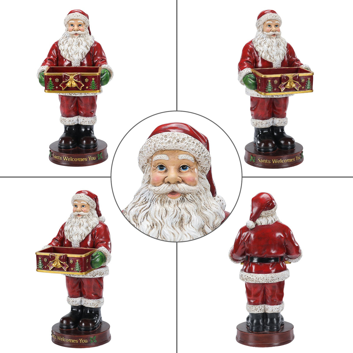Christmas Santa Claus Statue with Storage Tray, Holiday Tabletop Organizer, Candy Dish & Coffee Table Decor for Living Room