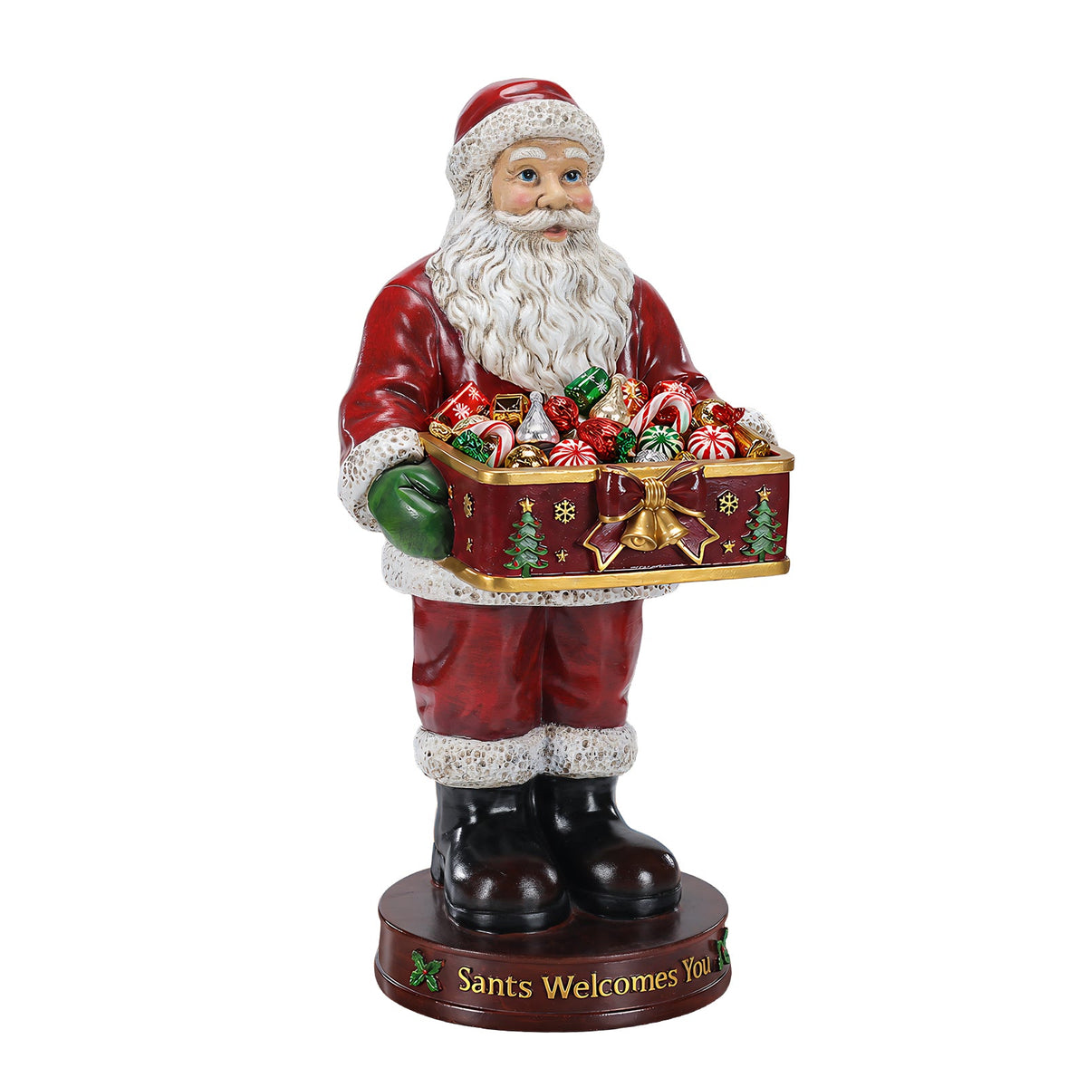 Christmas Santa Claus Statue with Storage Tray, Holiday Tabletop Organizer, Candy Dish & Coffee Table Decor for Living Room