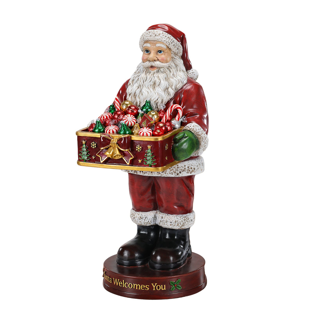 Christmas Santa Claus Statue with Storage Tray, Holiday Tabletop Organizer, Candy Dish & Coffee Table Decor for Living Room