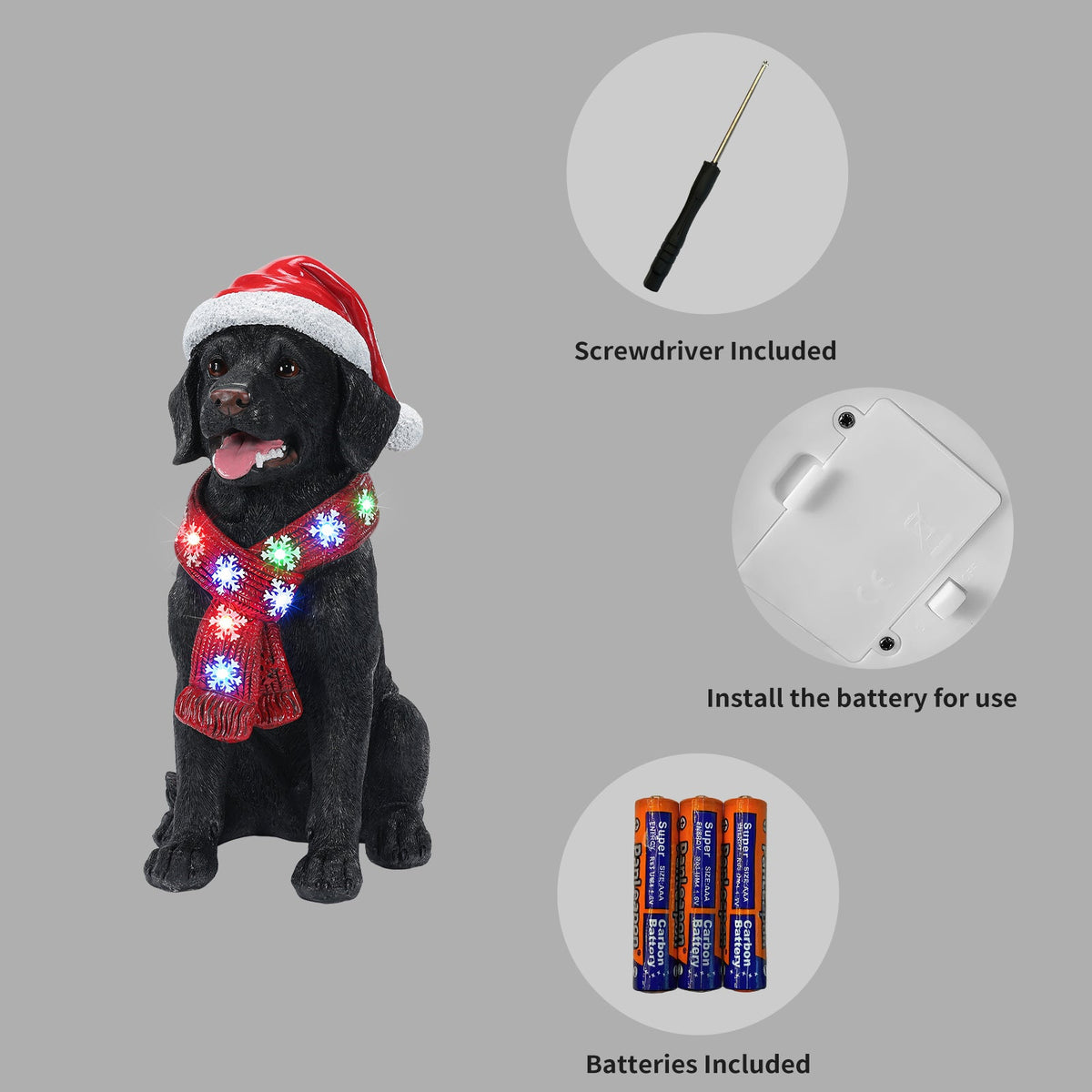 Lighted Christmas Golden Retriever Dog Statue, Santa Hat Puppy Figurine with LED Scarf