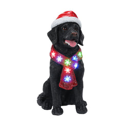 Lighted Christmas Golden Retriever Dog Statue, Santa Hat Puppy Figurine with LED Scarf